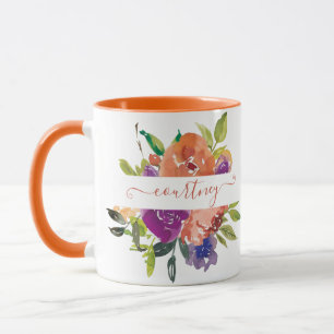 Lila und orange Wasserfarbe florale personalisiert Tasse