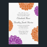 Lila und Orange Zinnia Blume Einladung Hochzeit<br><div class="desc">Eine schlichte Hochzeitseinladung mit abstrakten,  modernen Zinnia-Blume in lila und orange. Auch in beliebiger Farbe Ihrer Wahl erhältlich,  senden Sie mir einfach eine E-Mail.</div>