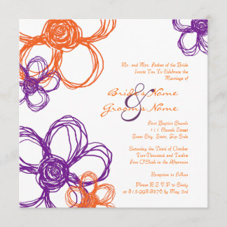 Lila und orangefarbene Blume Einladung Hochzeit