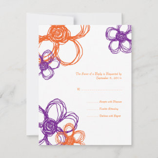 Lila und orangefarbene Blume HochzeitsrSVP RSVP Karte