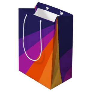 Lila und orangefarbene diagonale Retrostreifen Mittlere Geschenktüte