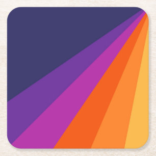 Lila und orangefarbene diagonale Retrostreifen Rechteckiger Pappuntersetzer