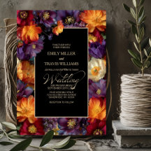 Lila und orangefarbene florale schwarze Hochzeit