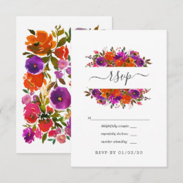 Lila und orangefarbene Hochzeit RSVP Karte