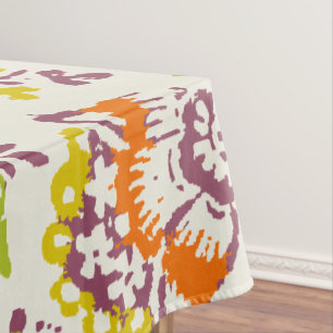 Lila und orangefarbenes Vintages Blumenmuster Tischdecke