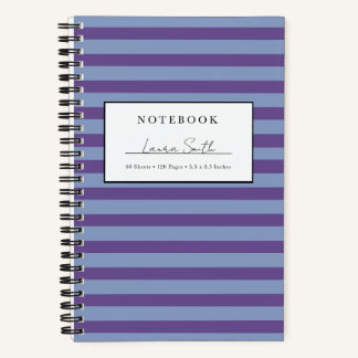 Lila und Periwinkle gestreifter personalisierter N Notizbuch