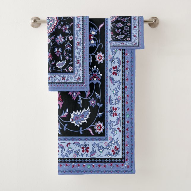 Lila und Periwinkle Persian Paisley Badhandtuch Set (Insitu)