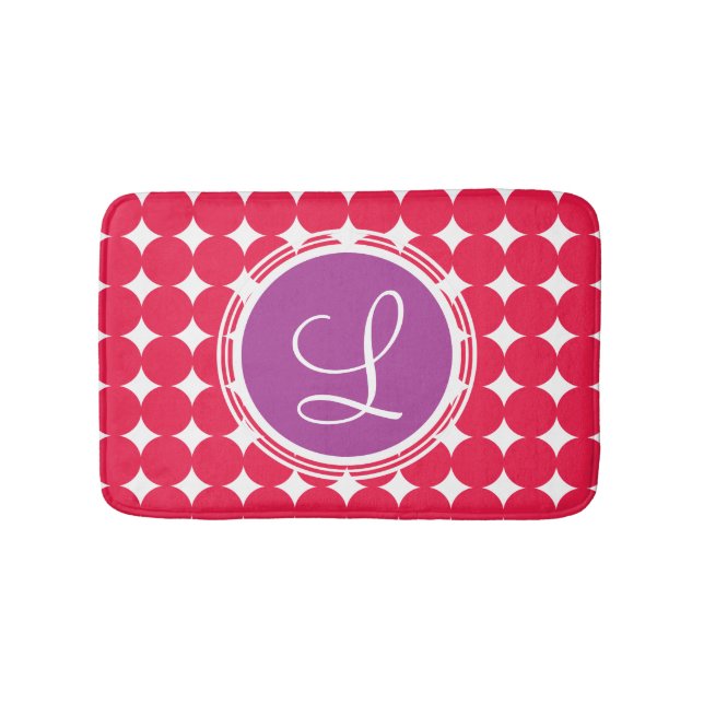 Lila und Red Polka Dot Monogramm Badematte (Vorderseite)