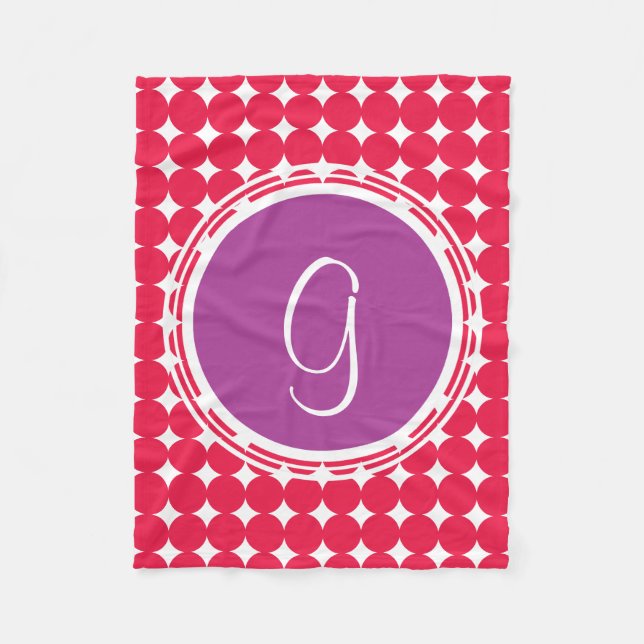 Lila und Red Polka Dot Monogramm Fleecedecke (Vorderseite)