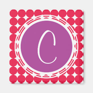 Lila und Red Polka Dot Monogramm Magnet
