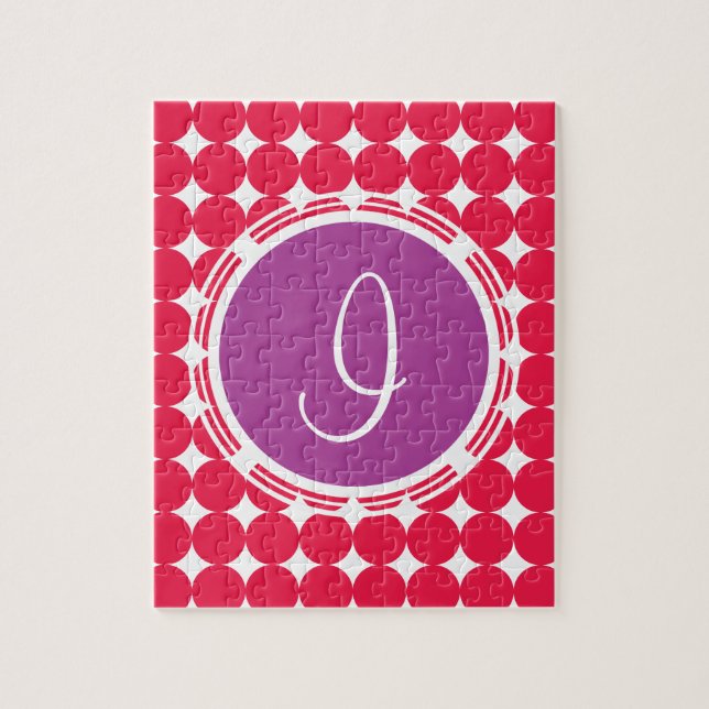 Lila und Red Polka Dot Monogramm Puzzle (Vertikal)