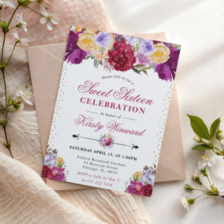 Lila und Red Summer Blume 16 . Geburtstag Einladung