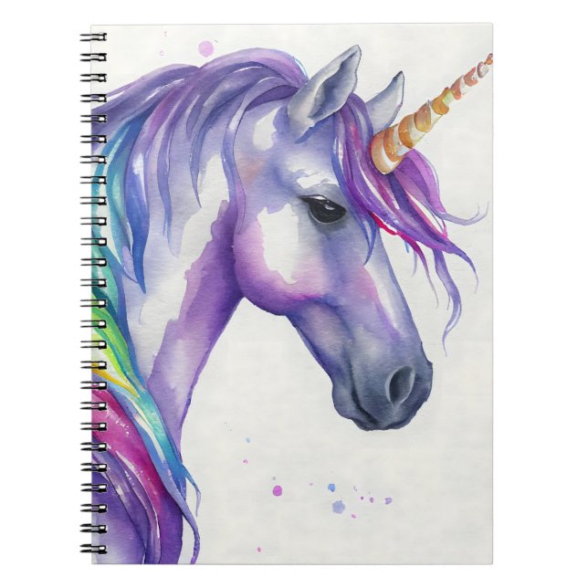 Lila und Regenbogenfantasy Unicorn Wasserfarbe Notizblock (Vorderseite)
