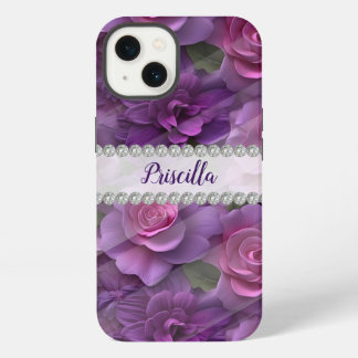 Lila und rosa 3D-Rose, speziell für Diamanten iPhone 13 Hülle