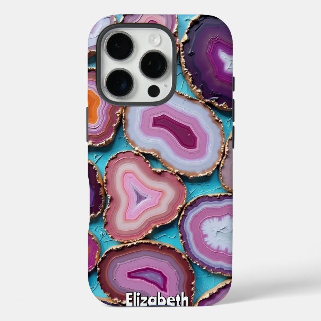 Lila und rosa Agate Slices mit Gold Case-Mate iPhone Hülle (Rückseite)