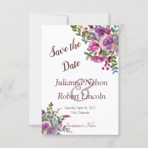 Lila und rosa Aquarell-Aubergine save the date Einladung