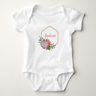 Lila und rosa Aquarellblumen - Personalisiert Baby Strampler