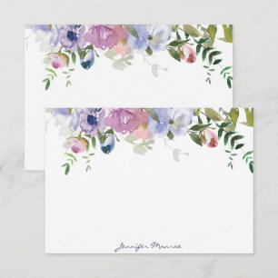 Lila und rosa Aquarellblumen personalisiert Mitteilungskarte