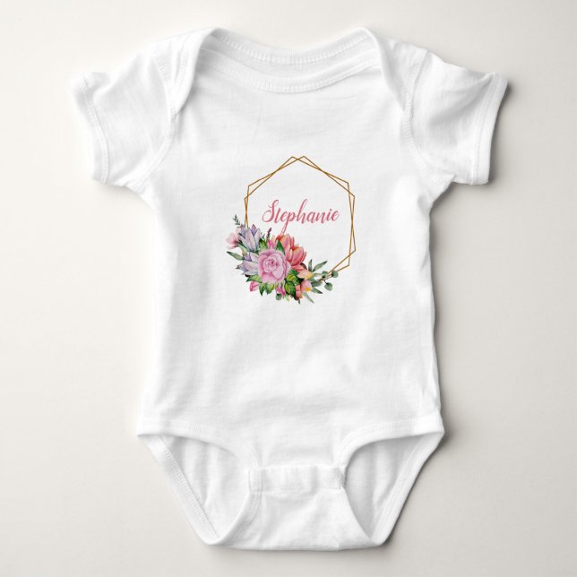 Lila und rosa Aquarellfarben - Personalisiert Baby Strampler (Vorderseite)