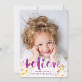 Lila und rosa Aquarellfarben und goldenes Foto Feiertagskarte