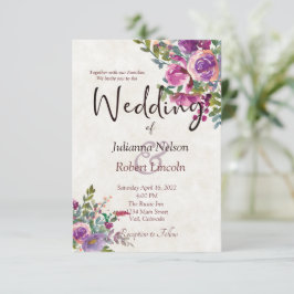 Lila und rosa Aquarellkirche Hochzeitsstimmung Einladung