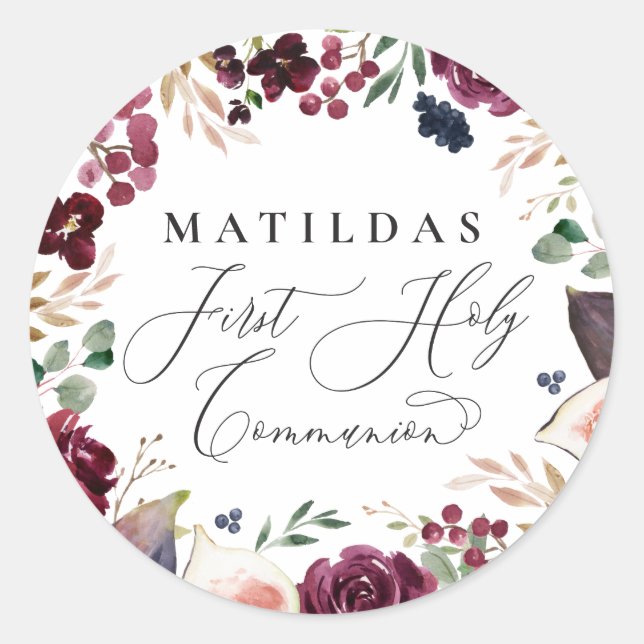 Lila und rosa Aquarellkommunion Runder Aufkleber (Vorderseite)