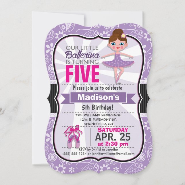 Lila und rosa Ballerina Geburtstagsparty Einladung (Vorderseite)