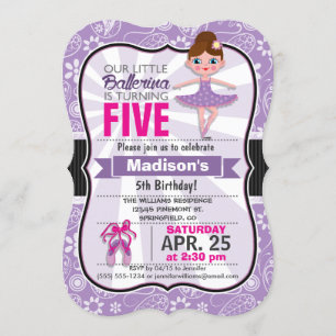 Lila und rosa Ballerina Geburtstagsparty Einladung