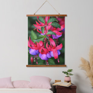 Lila und rosa Bicolor Fuchsia Floral Wandteppich Mit Holzrahmen