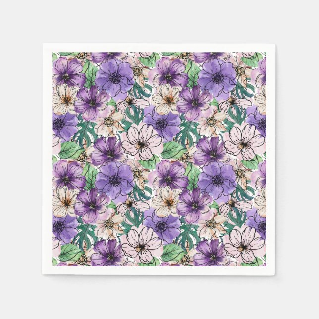 Lila und rosa Blume Serviette (Vorderseite)