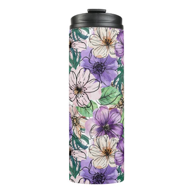 Lila und rosa Blume Thermosbecher (Vorderseite)