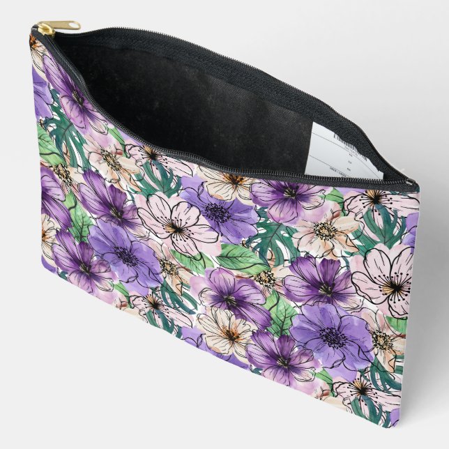 Lila und rosa Blume Zubehörtasche (Offen)