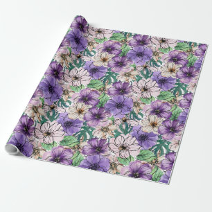Lila und rosa Blumen Geschenkpapier