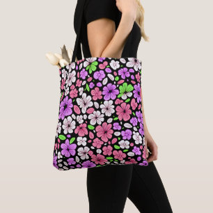 Lila und rosa Blumen und Blütenmuster Schwarz
