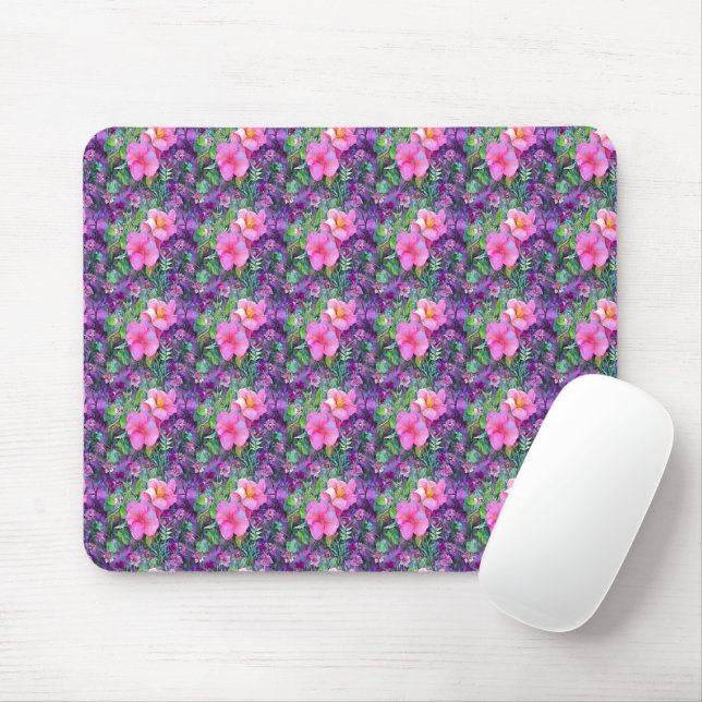 Lila und rosa Blumenmuster Mousepad (Mit Mouse)