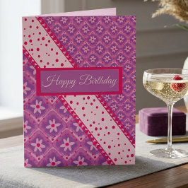 Lila und rosa blumige Diamant-Foto-Geburtstag Karte