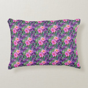 Lila und rosa botanisches Blumenmuster Dekokissen