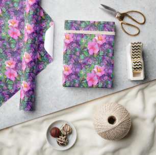 Lila und rosa botanisches Blumenmuster Geschenkpapier