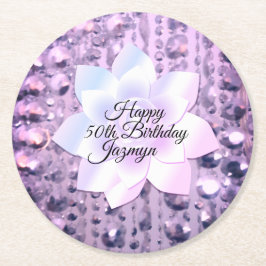 Lila und rosa Elegante Geburt Runder Pappuntersetzer