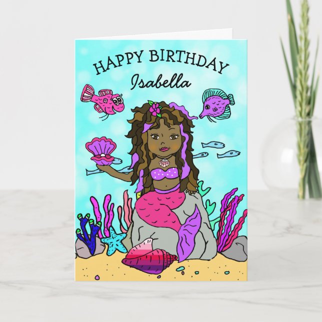 Lila und rosa Ethnic Mermaid Happy Birthday Card Karte (Vorderseite)