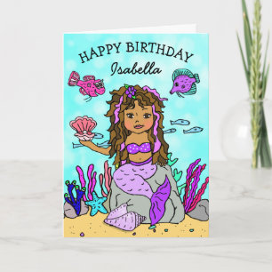 Lila und rosa Ethnic Mermaid Happy Birthday Card Karte