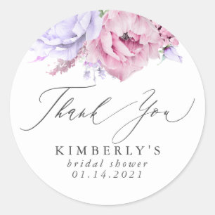 Lila und rosa florale botanische Danke Runder Aufkleber