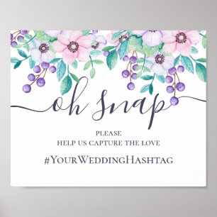 Lila und rosa florale Hochzeit Instagram Hashtag Poster