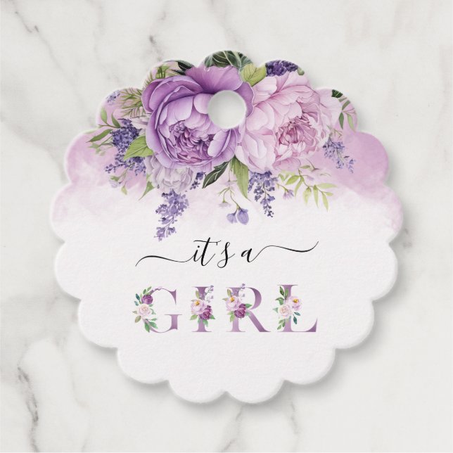 Lila und rosa Garden Blume Mädchendusche Geschenkanhänger (Vorderseite)