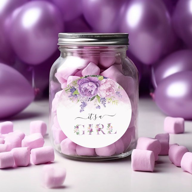 Lila und rosa Garden Blume Mädchendusche Runder Aufkleber (Purple And Pink Garden Flowers Girl Baby Shower Classic Round Sticker!)