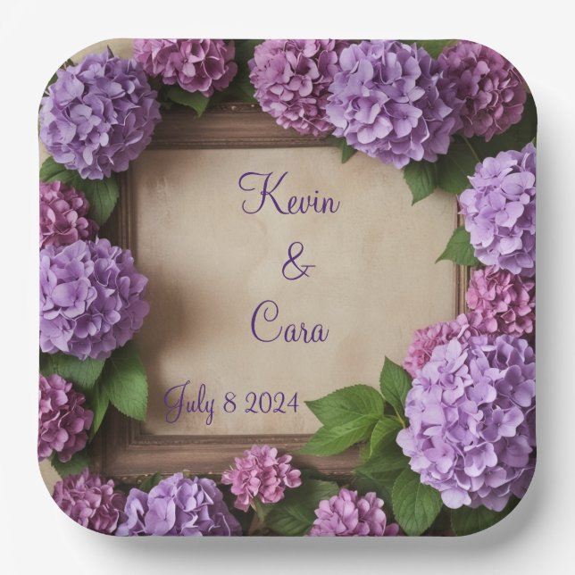 Lila und rosa Hydrangeas Pappteller (Vorderseite)