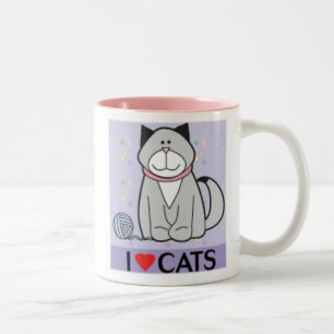 Lila und rosa i-Liebe Katzen Zweifarbige Tasse