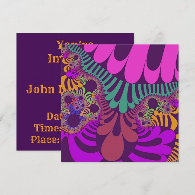 Lila und rosa Mod Einladung (Vorne/Hinten)