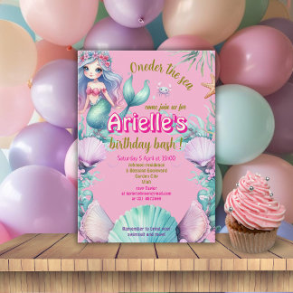 Lila und rosa Onethe Sea Meerjungfrau Geburtstag Einladung