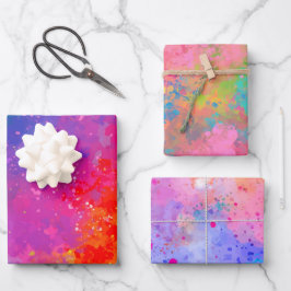 Lila und rosa Paint-Spritzer Geschenkpapier Set